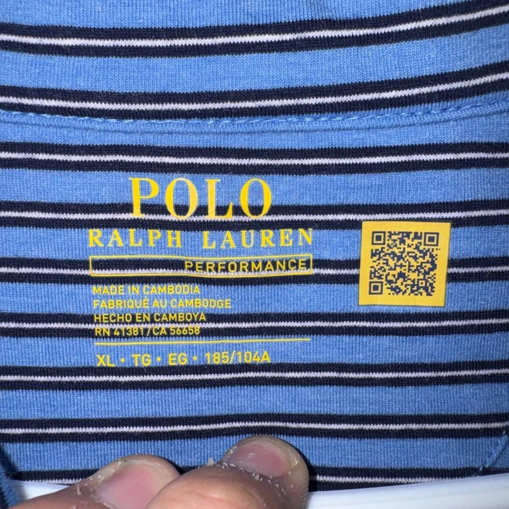 Mens XL Polo Ralph Lauren Performance Polo Blue New Striped Pocket Short Sleeve
